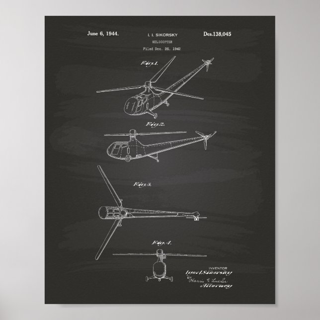 Póster Helicopter 1944 Patent Art Chalkboard (Frente)