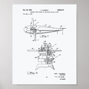 Póster Helicopter Rotors 1953 Patent Art White Paper