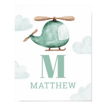 Helicóptero acuarela de Baby Boy | Monograma de en