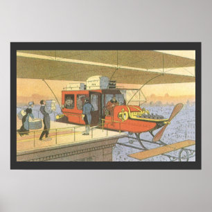 Póster Helicóptero de avión de ciencia ficción de época L