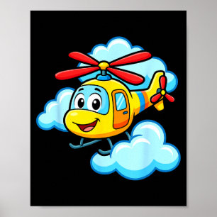 Póster Helicóptero de dibujos animados amarillo lindo hel