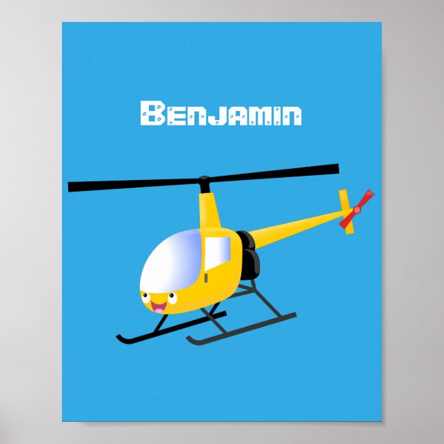 Póster Helicóptero de personalizado alegre amarillo lindo (Frente)