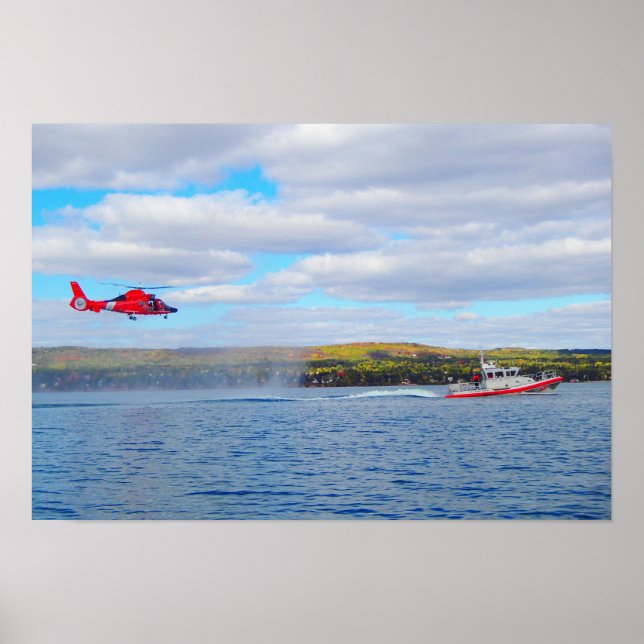 Póster Helicóptero MH-65C de la Guardia Costera y barco d (Frente)