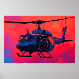 Póster Helicóptero Militar Pop Art - Escena de Aviación
