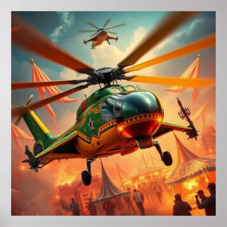 Póster Helicópteros decorados sobre feria mágica de circo