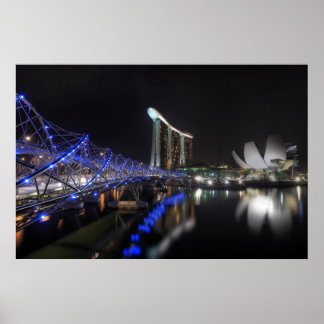 Póster Helix Bridge Singapore River at Night Poster