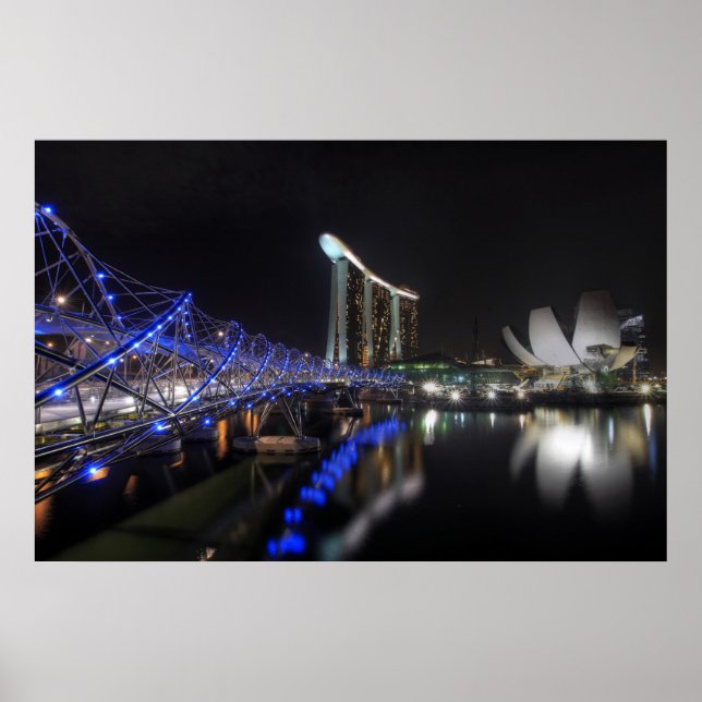 Póster Helix Bridge Singapore River at Night Poster (Frente)