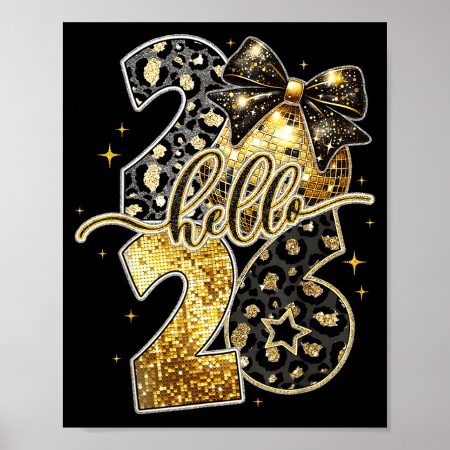 Póster Hello 2026 Coquette Bow Leopard New Years Eve Part (Frente)