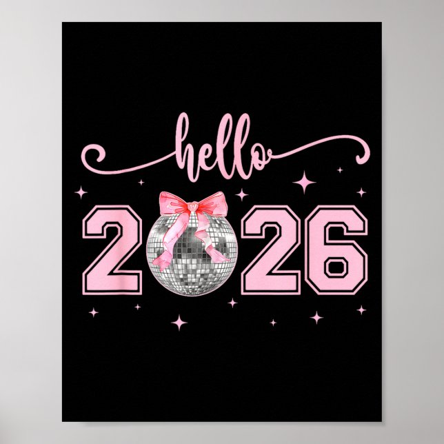Póster Hello 2026 Cute Nk Bow 2026 New Year's Eve Party  (Frente)