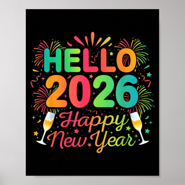 Póster Hello 2026 Happy New Year Eve Party Countdown Fire (Frente)