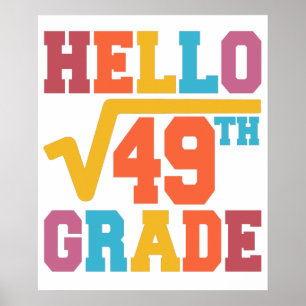Póster Hello 7th grade Square Root of 49 math Student