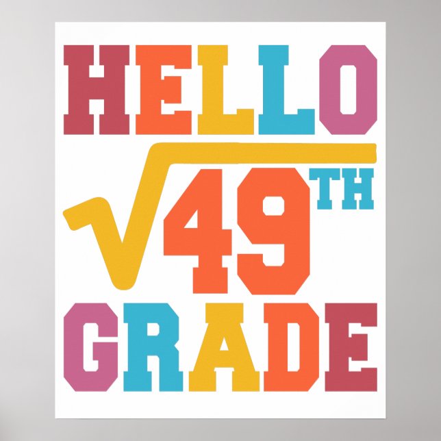 Póster Hello 7th grade Square Root of 49 math Student (Frente)