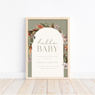 Póster HELLO BABY   Bienvenida del Boho Sage Botánico