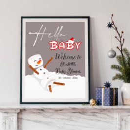 Póster Hello Baby Cute Snowman Baby Shower Welcome