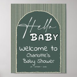 Póster Hello Baby Dark Green Stripes Baby Shower Welcome