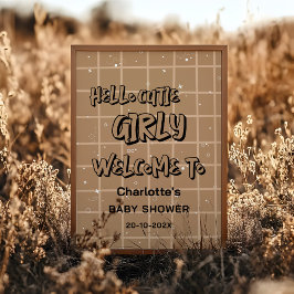 Póster Hello Cutie Girly Cute Brown Gingham Baby Welcome