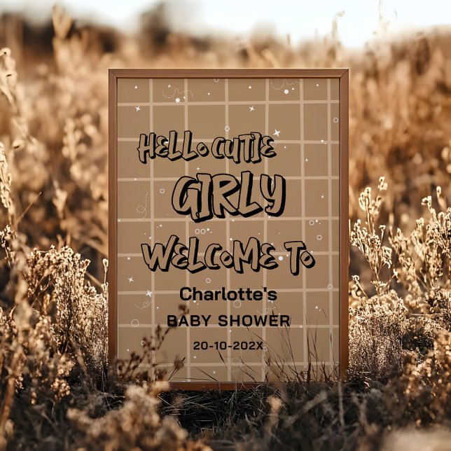 Póster Hello Cutie Girly Cute Brown Gingham Baby Welcome (Subido por el creador)