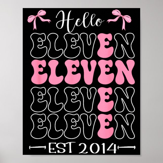Póster Hello Eleven Est 2014 11th Birthday Girl Coquette  (Frente)
