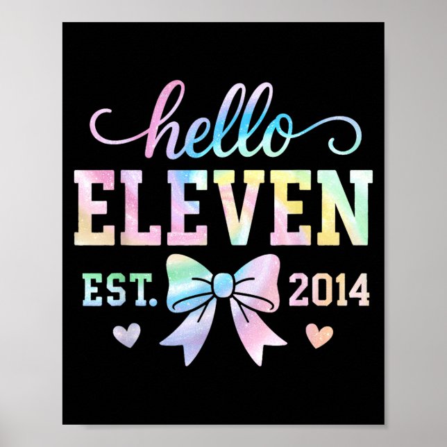 Póster Hello Eleven Est 2014 Coquette Bow 11th Birthday G (Frente)