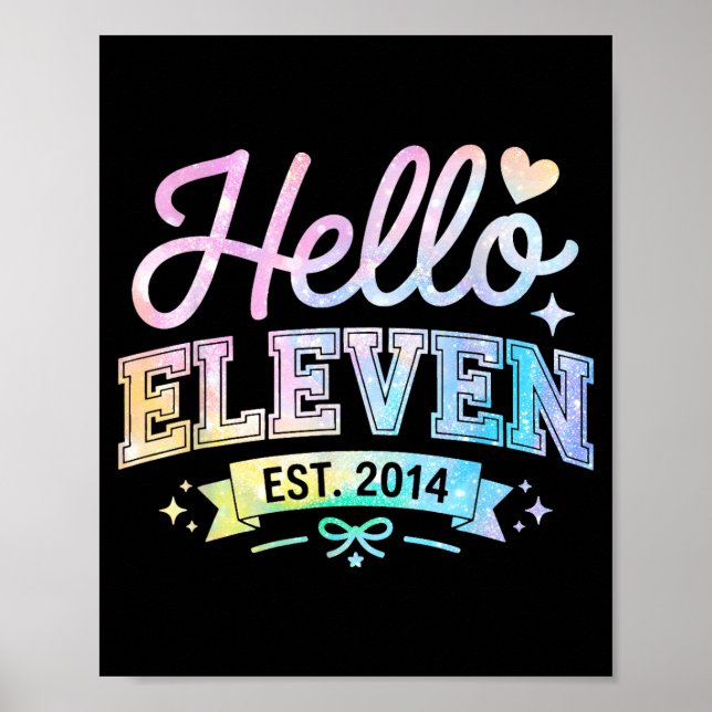 Póster Hello Eleven Est 2014 Coquette Bow 11th Birthday G (Frente)