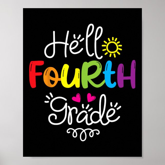 Póster Hello Fourth Grade Fun 4th Grade Byck To School Gi (Frente)