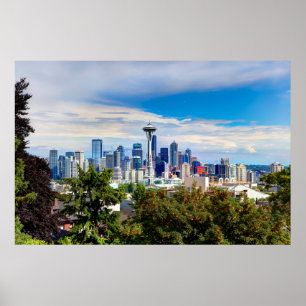 Póster Hello from Seattle, Washington. Downtown View 