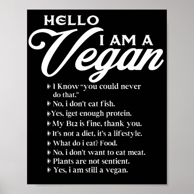 Póster Hello I Am A Vegan 9 Things About Vegan (Frente)
