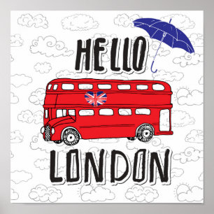 Póster Hello London   Hand Lettered Sign With Umbrella