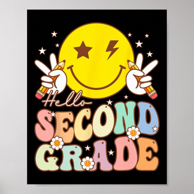 Póster Hello Second Grade Fun Smile Face 2nd Grade Byck T (Frente)