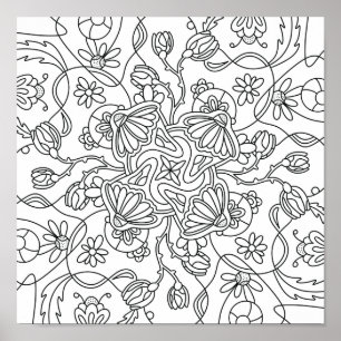 Póster Hello Spring: Colorea tu propia flor