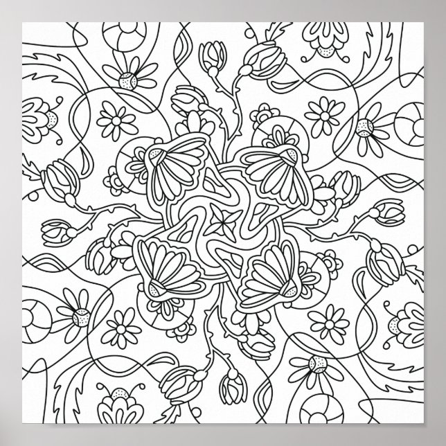 Póster Hello Spring: Colorea tu propia flor (Frente)