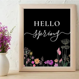 Póster hello spring cute wild flowers floral