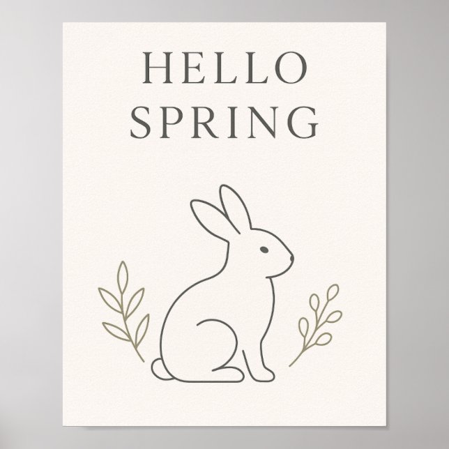 Póster Hello Spring Minimal Bunny Line Art (Frente)