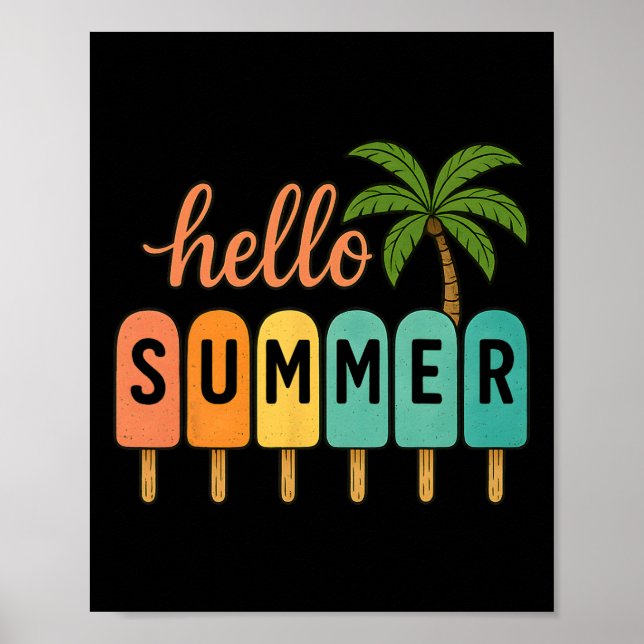 Póster Hello Summer Beach Vacation Ice Cream Popsicle Gif (Frente)