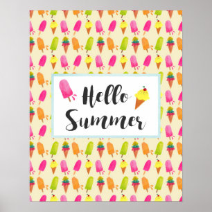 Póster Hello Summer Popsicles and Ice Cream