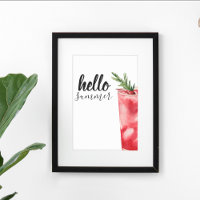 Hello Summer Watercolor Red Cherry Coctail