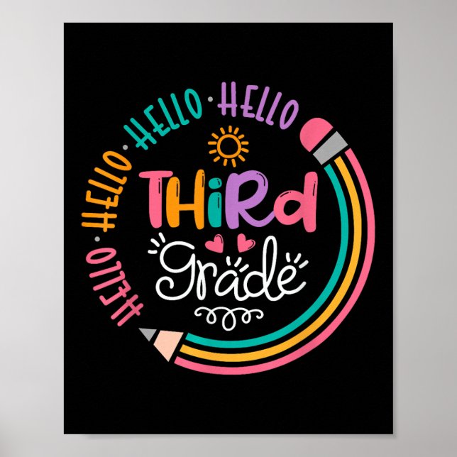 Póster Hello Third Grade 3rd Grade Back To School Kids Te (Frente)