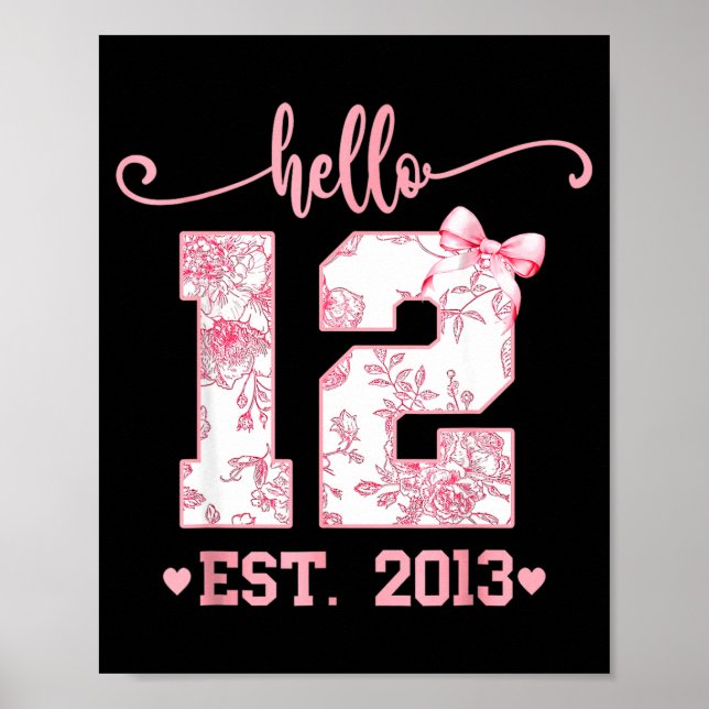 Póster Hello Twelve Est 2013 12th Birthday Girl Coquette  (Frente)
