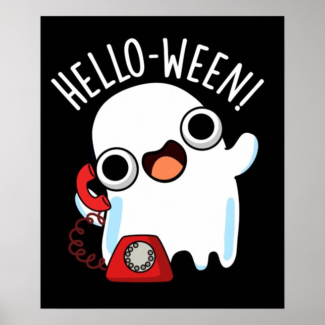 Póster Hello-ween Funny Ghost Pun Dark BG (Frente)
