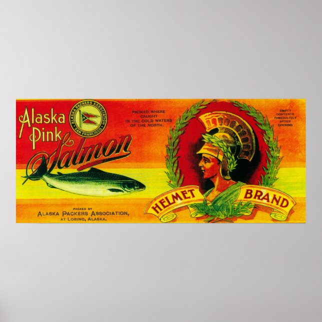 Póster Helmet Salmon Can LabelLoring, AK (Frente)