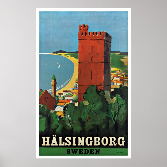 Póster Helsingborg Suecia Vintage Travel Poster (Frente)