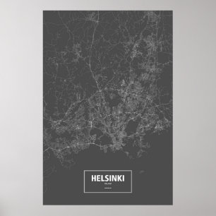 Póster Helsinki, Finlandia (blanco sobre negro)
