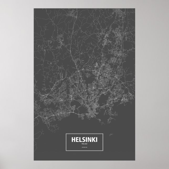 Póster Helsinki, Finlandia (blanco sobre negro) (Frente)