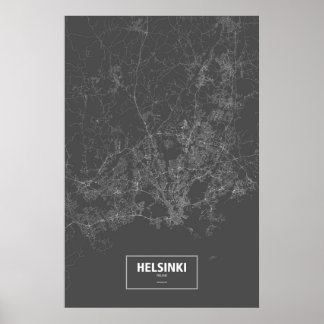 Póster Helsinki, Finlandia (blanco sobre negro)