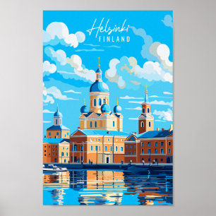 Póster Helsinki Finlandia ilustracion de viaje vintage