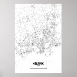 Póster Helsinki, Finlandia (negro sobre blanco)