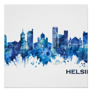 Póster Helsinki Finlandia Skyline Blue