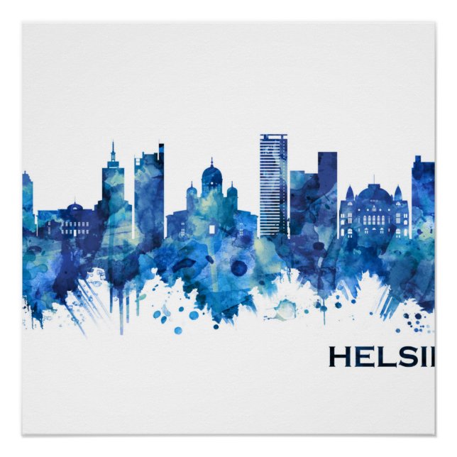 Póster Helsinki Finlandia Skyline Blue (Anverso)