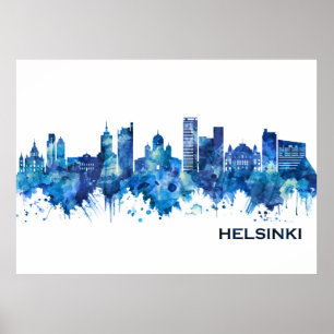 Póster Helsinki Finlandia Skyline Blue