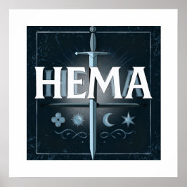 Póster HEMA Medieval Sword Emblem – Blue Graffiti Style